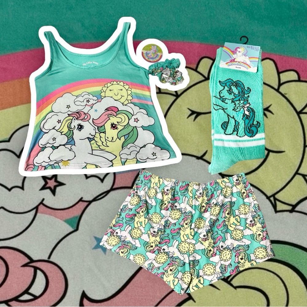 🦄My Little Pony 5 piece Multi Color Tank & Short Pajama Set Women’s Size Large 🦄